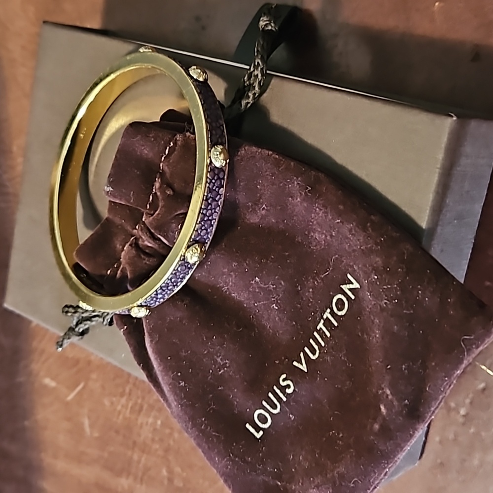 . Louis Vuitton Brass and Leather Les Gimia Crew Bangle Bracelet 18cm/7.25 in